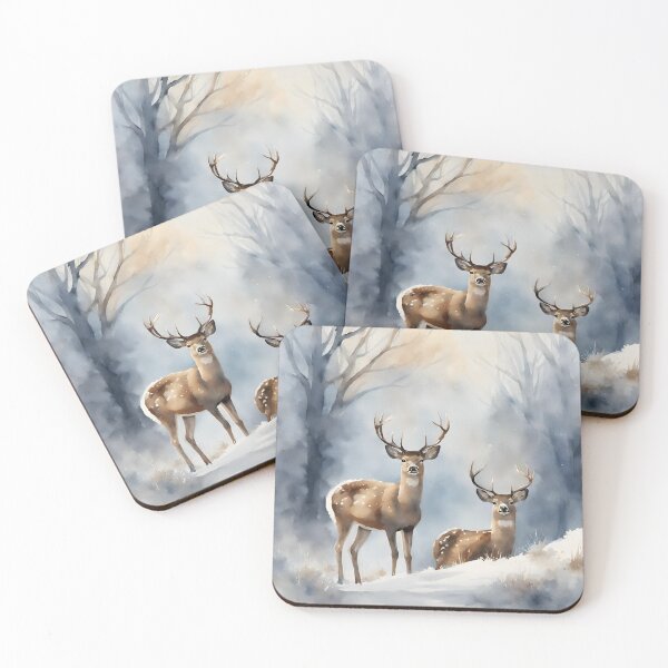 Item preview, Winter Bucks in the snow watercolor paint style designed and sold by whisperwethers.