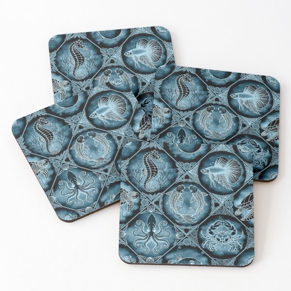 Item preview, Oceanic Dreamscape Delft Tiles - Bioluminescent Midnight designed and sold by Carina Parry Studios.
