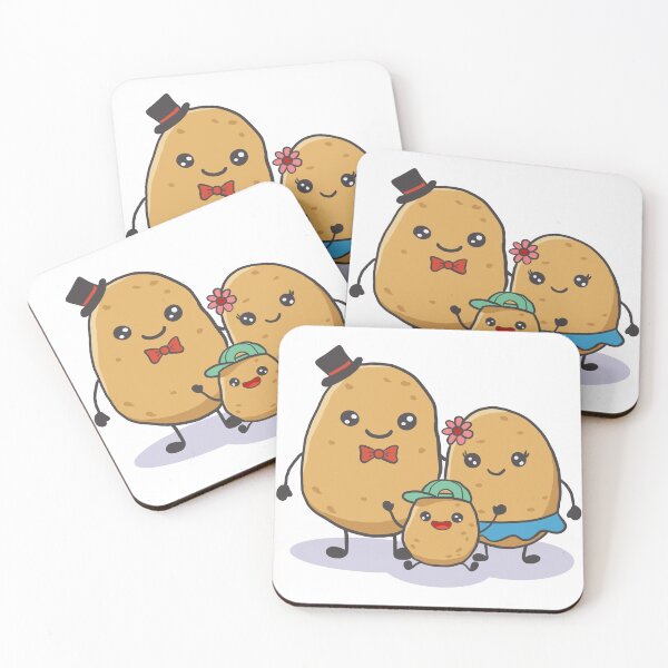 Item preview, Happy Potato Family Portrait - Cute Kawaii Food Characters with Top Hat and Bowtie Illustration designed and sold by Potattoo.