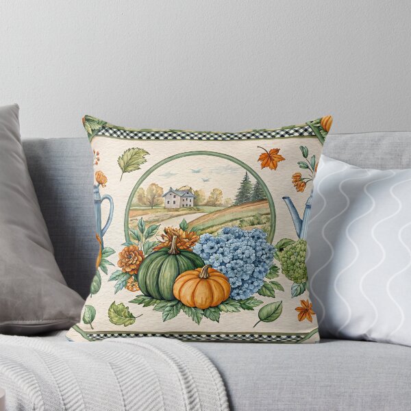 Aperçu de l'œuvre Maison de campagne automnale et chaleureuse : citrouilles, arrosoirs et charme rustique | Motifs d'automne créée et vendue par CHRONIN.