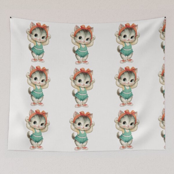 Item preview, Vintage kitten working out designed and sold by MendaciousMina.