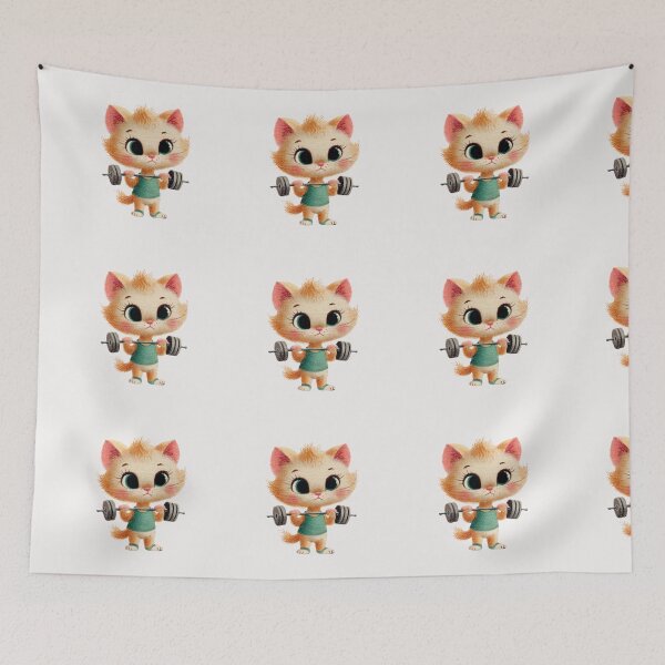 Item preview, Vintage kitten working out designed and sold by MendaciousMina.