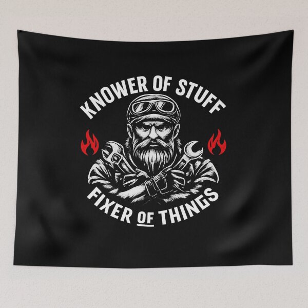 Item preview, Knower of Stuff – Fixer of Things | Rugged Mechanic Biker T-Shirt Design designed and sold by DailyDrivesct.