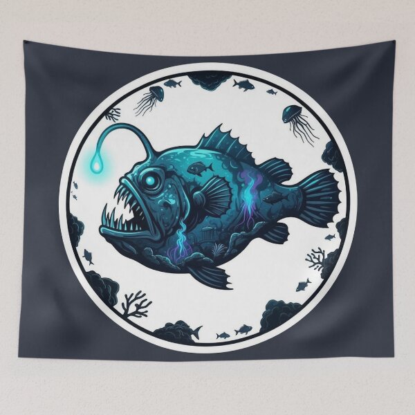 Item preview, Mysterious Anglerfish Deep Sea Double Exposure Blue Art designed and sold by CANDO ART STORE.