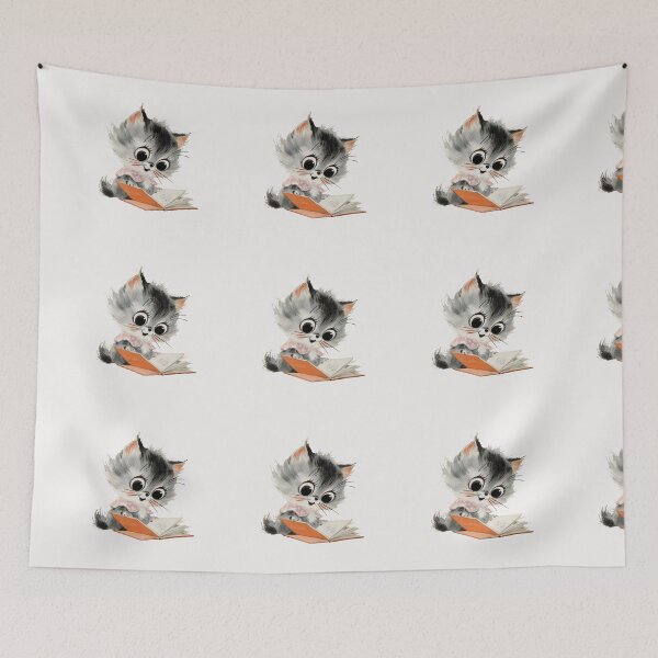 Item preview, Vintage kitten reading a book designed and sold by MendaciousMina.