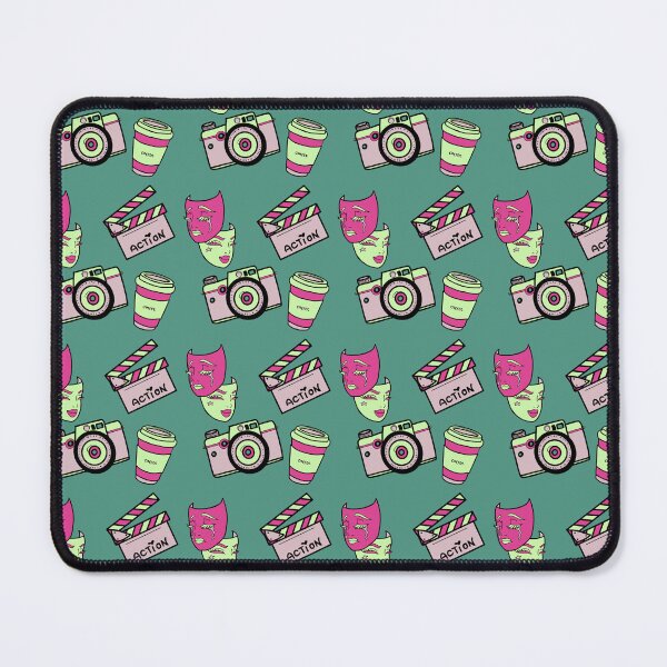 Item preview, Coffee and vintage camera, green and pink theater mask designed and sold by Pretty Candy Cove.