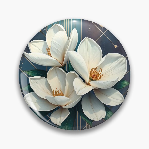 Item preview, White Magnolia Flowers, Abstract Navy Blue & Gold artwork designed and sold by SolaoLab.