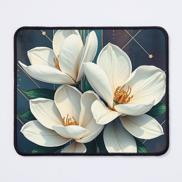 Item preview, White Magnolia Flowers, Abstract Navy Blue & Gold artwork designed and sold by SolaoLab.