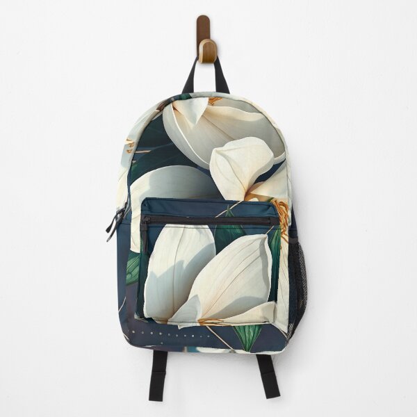 Item preview, White Magnolia Flowers, Abstract Navy Blue & Gold artwork designed and sold by SolaoLab.