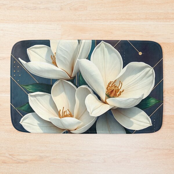 Item preview, White Magnolia Flowers, Abstract Navy Blue & Gold artwork designed and sold by SolaoLab.