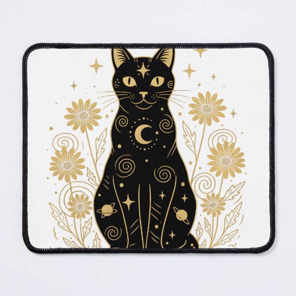 Item preview, Celestial Mystic Cat - Gold Floral Moon & Stars Cosmic Feline Art designed and sold by RectifyFashions.