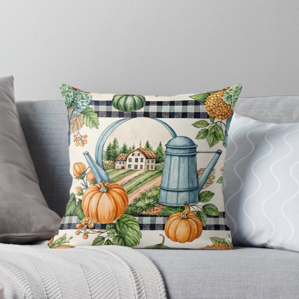Aperçu de l'œuvre Maison de campagne automnale et chaleureuse : citrouilles, arrosoirs et charme rustique | Motifs d'automne créée et vendue par CHRONIN.