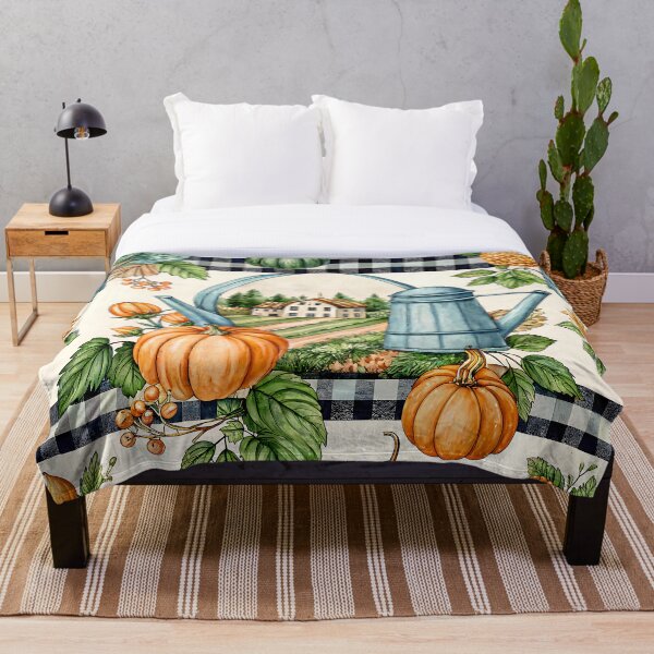 Aperçu de l'œuvre Maison de campagne automnale et chaleureuse : citrouilles, arrosoirs et charme rustique | Motifs d'automne créée et vendue par CHRONIN.