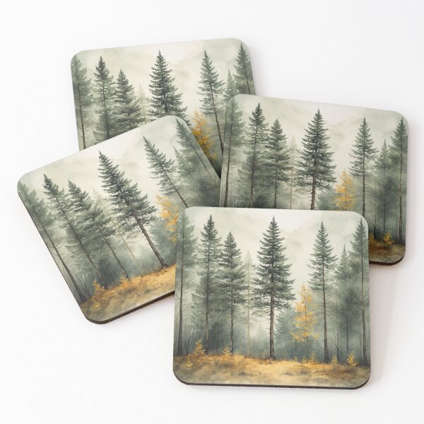 Item preview, Misty Pine Forest Watercolor Art – Calm Nature Illustration for Cozy Home Decor by NegarTv Designs designed and sold by NegarTv Designs.