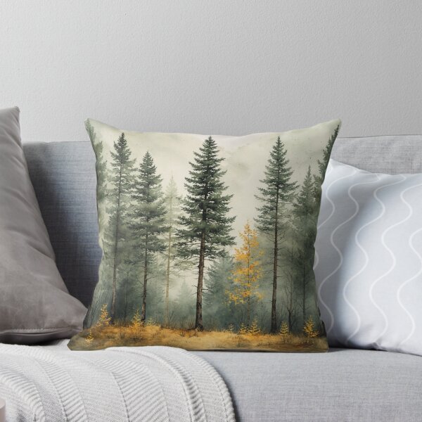 Item preview, Misty Pine Forest Watercolor Art – Calm Nature Illustration for Cozy Home Decor by NegarTv Designs designed and sold by NegarTv Designs.