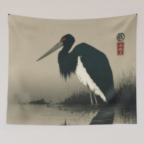 Item preview, Black Stork on the Water's Edge designed and sold by Ukiyo Aviary.