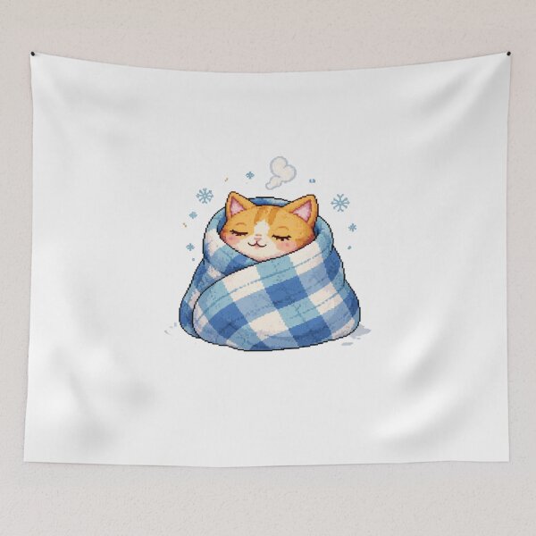 Item preview, Hibernate Mode – Cozy Pixel Cat Wrapped in Blanket Sticker designed and sold by Gurjeetpixelart.