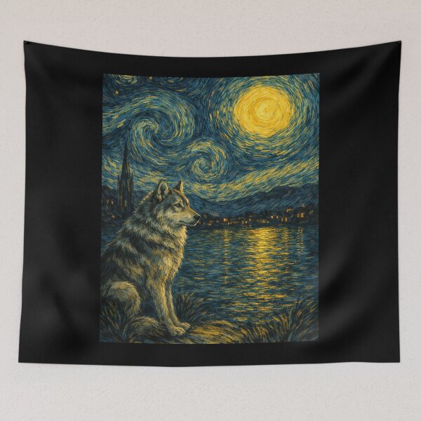 Item preview, Spooky Wolf in starry night designed and sold by Starry Night Creative Art.