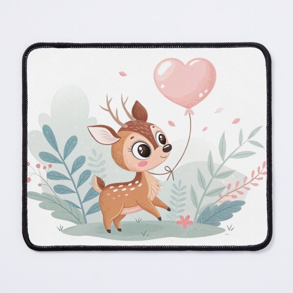 Item preview, a very cute deer floating with a heart-shaped balloon, woodland animal valentine isolated on a transparent background  designed and sold by elkuni.