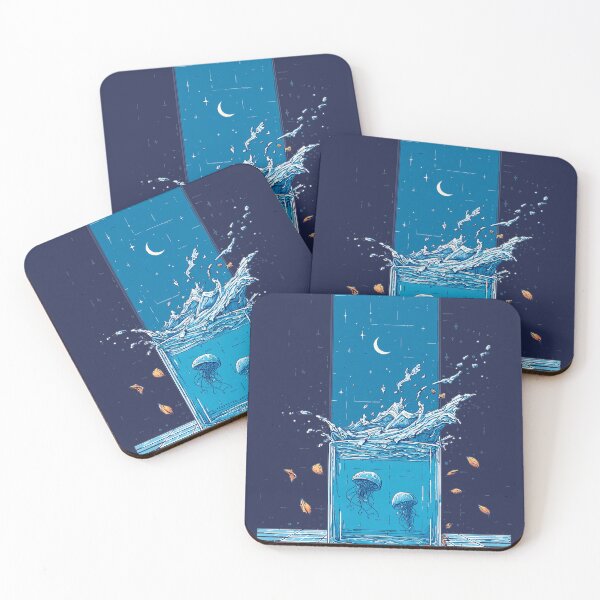 Item preview, Dreamlike Ocean Fantasy Artwork Featuring Jellyfish, Splash Motion, and Celestial Moon for Modern Decor designed and sold by KrintoryTees.
