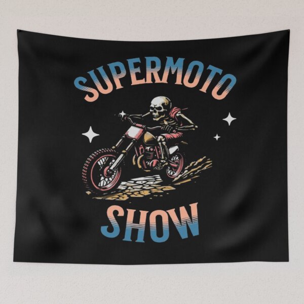 Item preview, Vintage Skeleton Supermoto Show Retro Biker Art designed and sold by BoldLines StuDio.