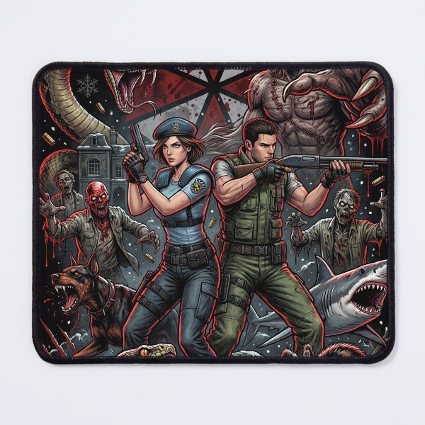 Item preview, Resident Evil Remake Jill Chris Leon Claire S.T.A.R.S. RPD Raccoon City Zombies Nemesis Tyrant Biohazard Collage Fan Art Poster T-Shirt Sticker Print Gift designed and sold by Senpaiwaves.