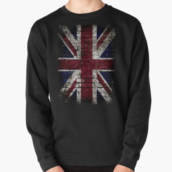 Grunge UK Flag, Great Britain, Punk Style Distressed Wall Pullover Sweatshirt