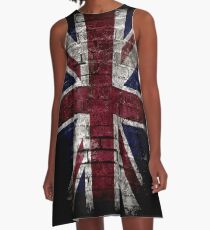Grunge UK Flag, Great Britain, Punk Style Distressed Wall A-Line Dress