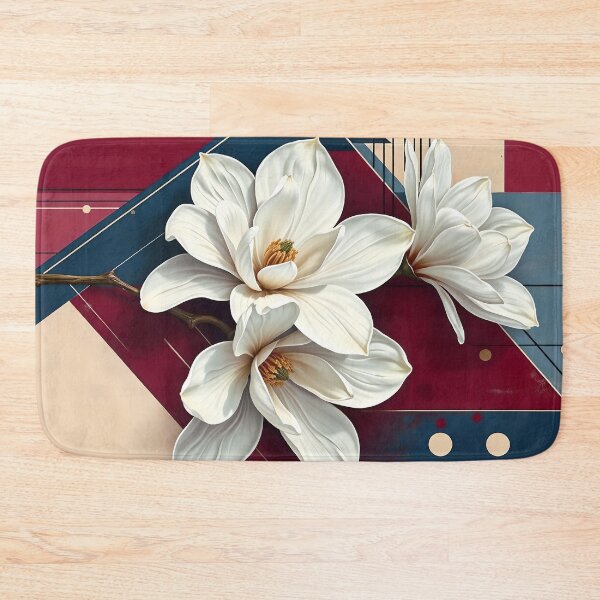 Item preview, White Magnolia Flowers, Abstract Burgundy & Navy Blue artwork designed and sold by SolaoLab.