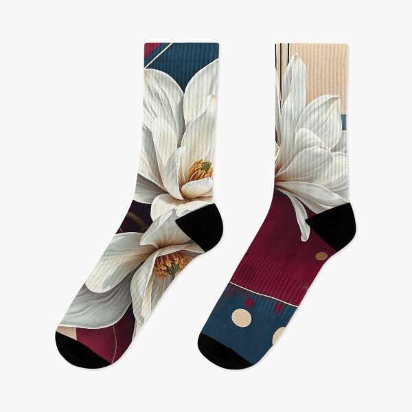 Item preview, White Magnolia Flowers, Abstract Burgundy & Navy Blue artwork designed and sold by SolaoLab.