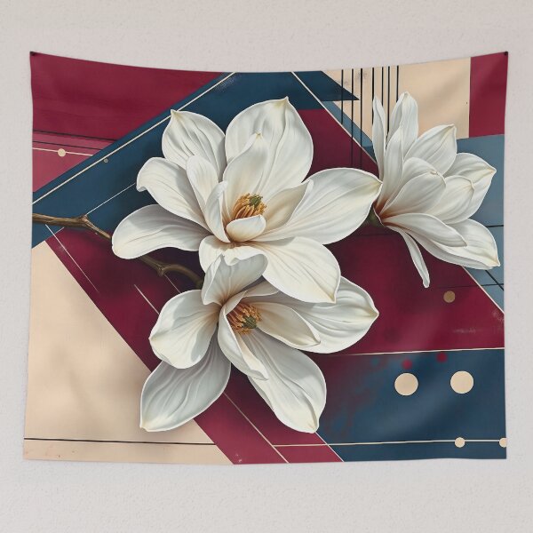 Item preview, White Magnolia Flowers, Abstract Burgundy & Navy Blue artwork designed and sold by SolaoLab.