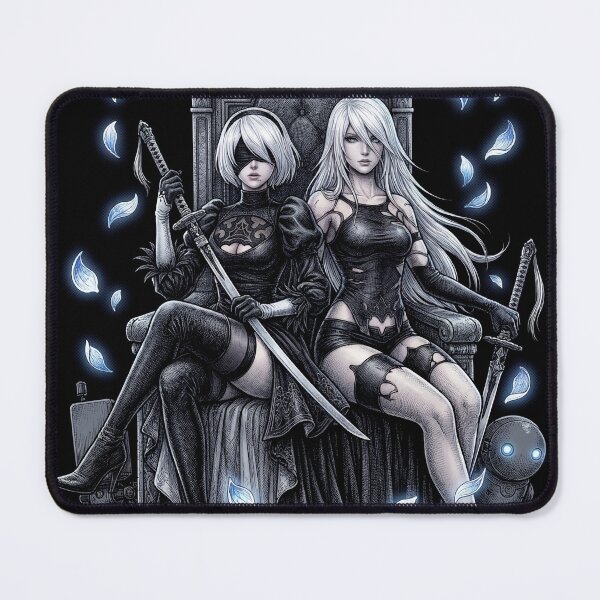 Item preview, 2B & A2 NieR Automata YoRHa No.2 Type B Android Blindfold White Hair Katana Pod 153 9S Pascal Village Amusement Park Ending E Fan Art Portrait Poster T-Shirt Sticker Gift designed and sold by Senpaiwaves.