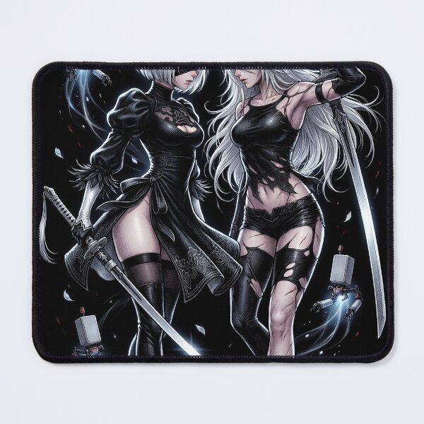 Item preview, 2B & A2 NieR Automata YoRHa No.2 Type B Android Blindfold White Hair Katana Pod 153 9S Pascal Village Amusement Park Ending E Fan Art Portrait Poster T-Shirt Sticker Gift designed and sold by Senpaiwaves.