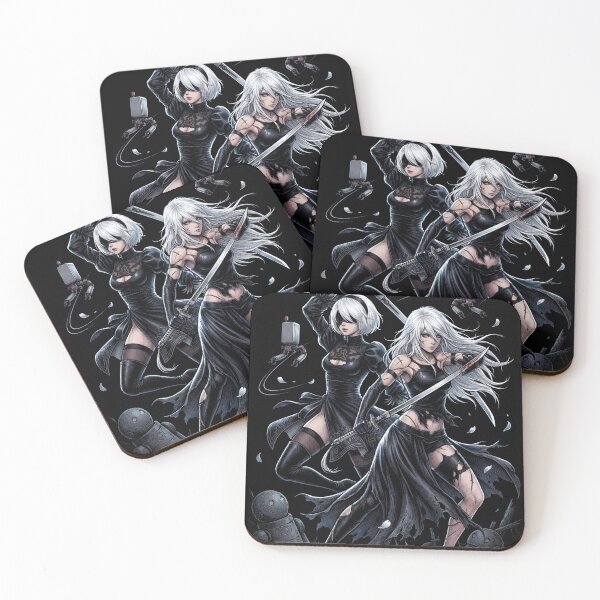 Item preview, 2B & A2 NieR Automata YoRHa No.2 Type B Android Blindfold White Hair Katana Pod 153 9S Pascal Village Amusement Park Ending E Fan Art Portrait Poster T-Shirt Sticker Gift designed and sold by Senpaiwaves.