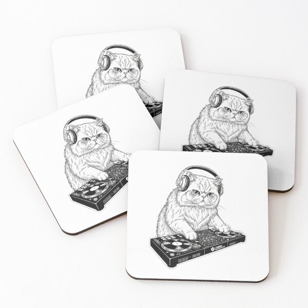 Item preview, DJ Cat Furry Frequencies Funny Music Lover Illustration designed and sold by HBDStudio.