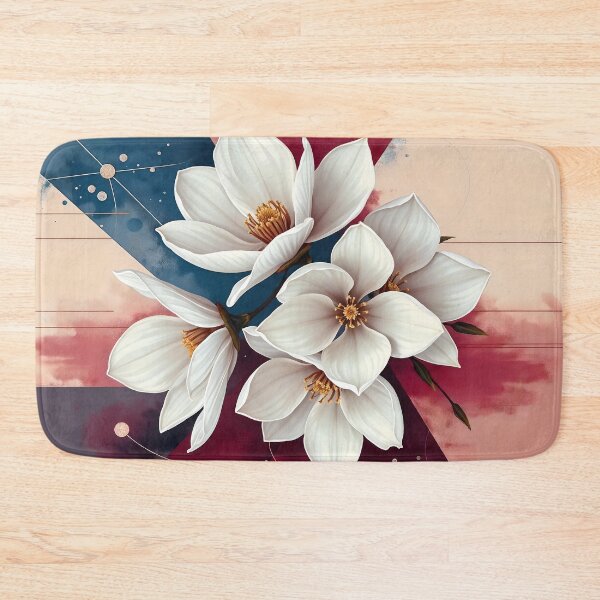Item preview, White Magnolia Flowers, Abstract Dusty Rose & Blue artwork designed and sold by SolaoLab.