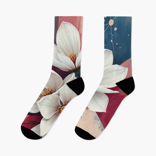 Item preview, White Magnolia Flowers, Abstract Dusty Rose & Blue artwork designed and sold by SolaoLab.