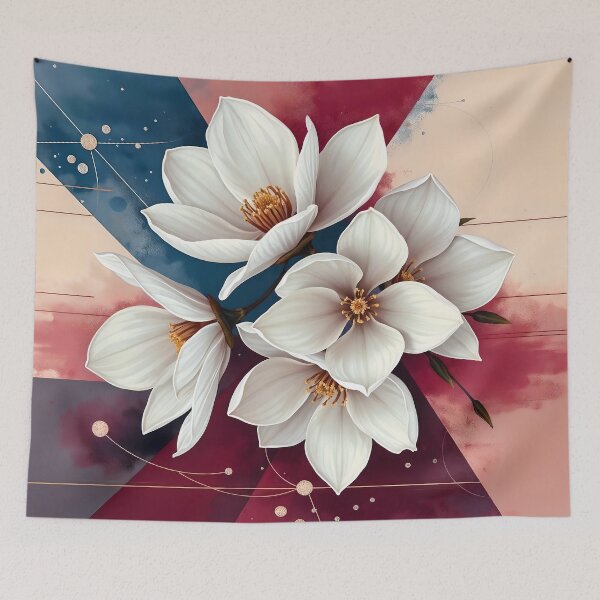 Item preview, White Magnolia Flowers, Abstract Dusty Rose & Blue artwork designed and sold by SolaoLab.