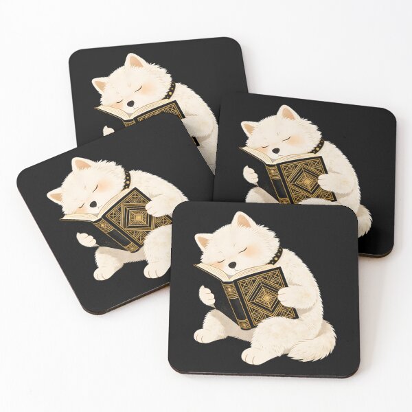 Item preview, Samoyed Puppy Reading a Vintage Art Deco Novel | Cozy Bibliophile Dog Lover Aesthetic designed and sold by Cherrydora.