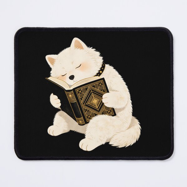 Item preview, Samoyed Puppy Reading a Vintage Art Deco Novel | Cozy Bibliophile Dog Lover Aesthetic designed and sold by Cherrydora.