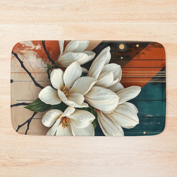 Item preview, White Magnolia Flowers, Abstract Teal & Terracotta artwork designed and sold by SolaoLab.