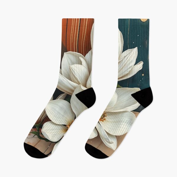 Item preview, White Magnolia Flowers, Abstract Teal & Terracotta artwork designed and sold by SolaoLab.