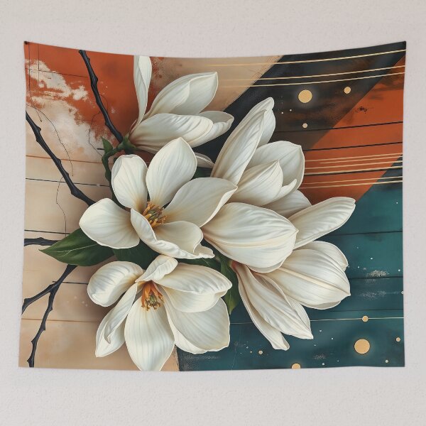 Item preview, White Magnolia Flowers, Abstract Teal & Terracotta artwork designed and sold by SolaoLab.
