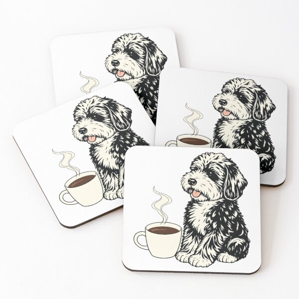 Item preview, Simple Joy – Bernedoodle with Coffee Cup Line Drawing designed and sold by HappySproutArt.