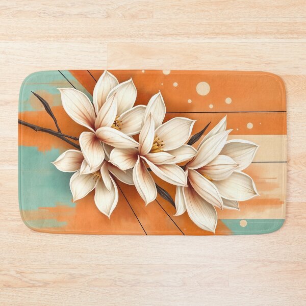 Item preview, White Magnolia Flowers, Abstract Orange & Teal artwork designed and sold by SolaoLab.