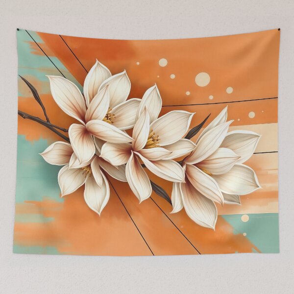 Item preview, White Magnolia Flowers, Abstract Orange & Teal artwork designed and sold by SolaoLab.