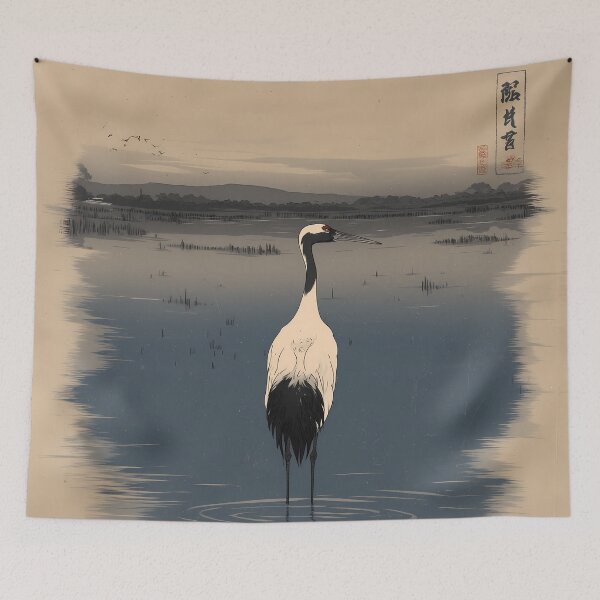 Item preview, Common Crane in the Wetlands at Dusk designed and sold by Ukiyo Aviary.