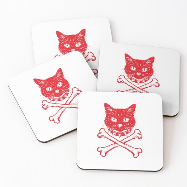 Item preview, Punk Rock Red Cat: Edgy Spiked Collar and Crossbones Illustration designed and sold by HBDStudio.