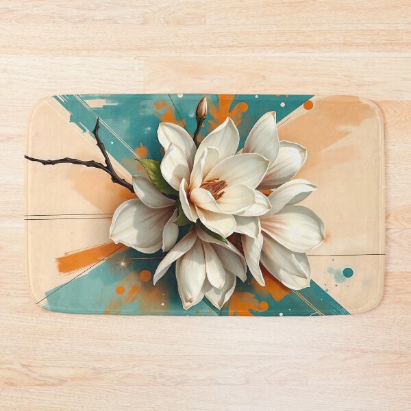 Item preview, White Magnolia Flowers, Abstract Teal & Peach artwork designed and sold by SolaoLab.