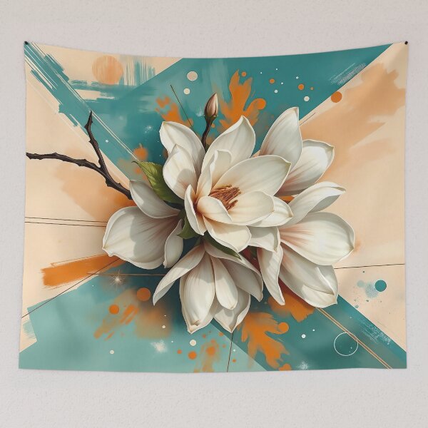 Item preview, White Magnolia Flowers, Abstract Teal & Peach artwork designed and sold by SolaoLab.